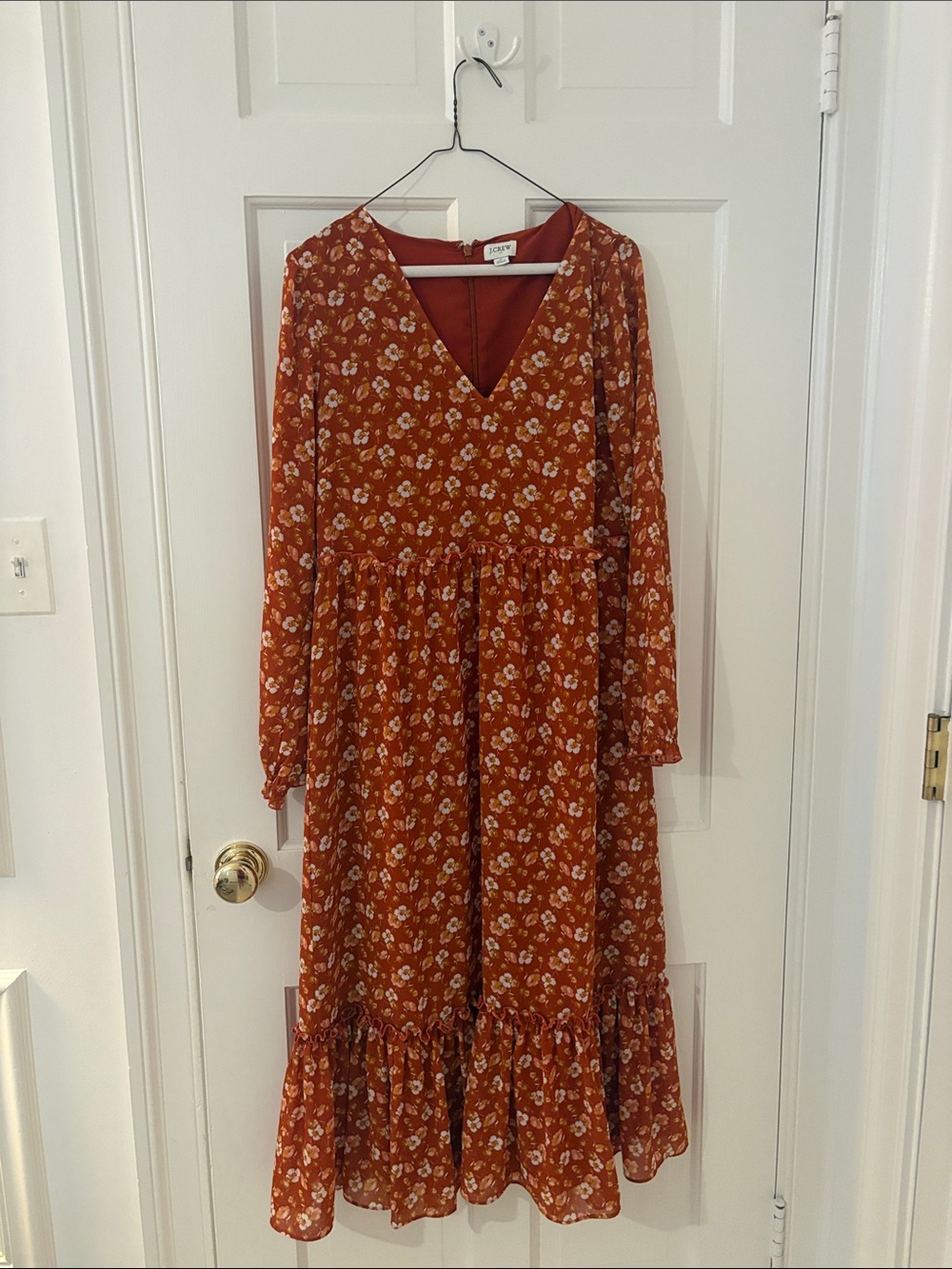 J. Crew Rust Floral V‑Neck Maxi Dress